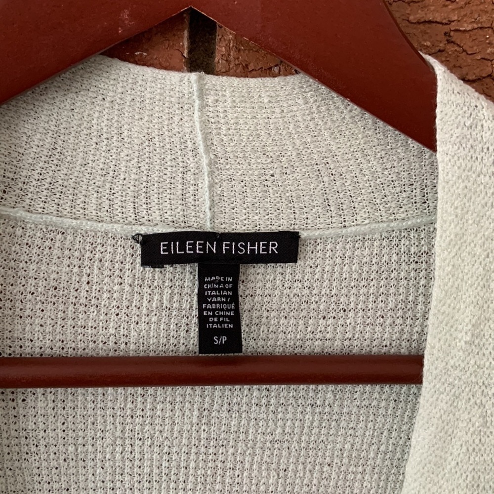 Eileen Fisher Mist Green Organic Linen Crepe Stretch Cardigan - Picture 3 of 8